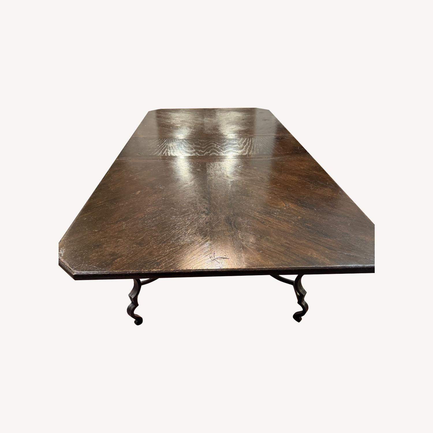 Vintage Dark Brown Dining Table Wrought Iron Base - image-0