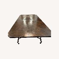 Vintage Dark Brown Dining Table Wrought Iron Base