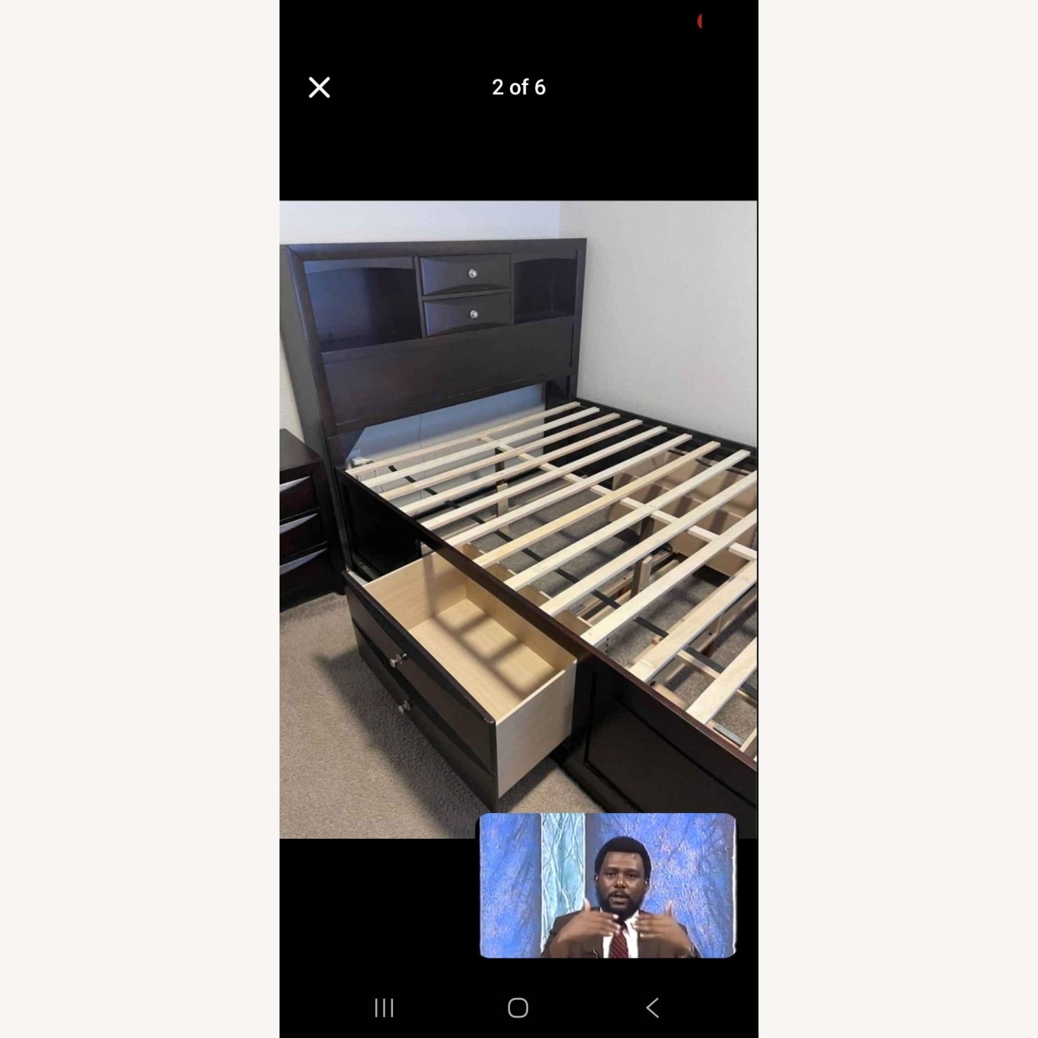 Antique Dark Brown Wood King Bed with Storage  - image-2