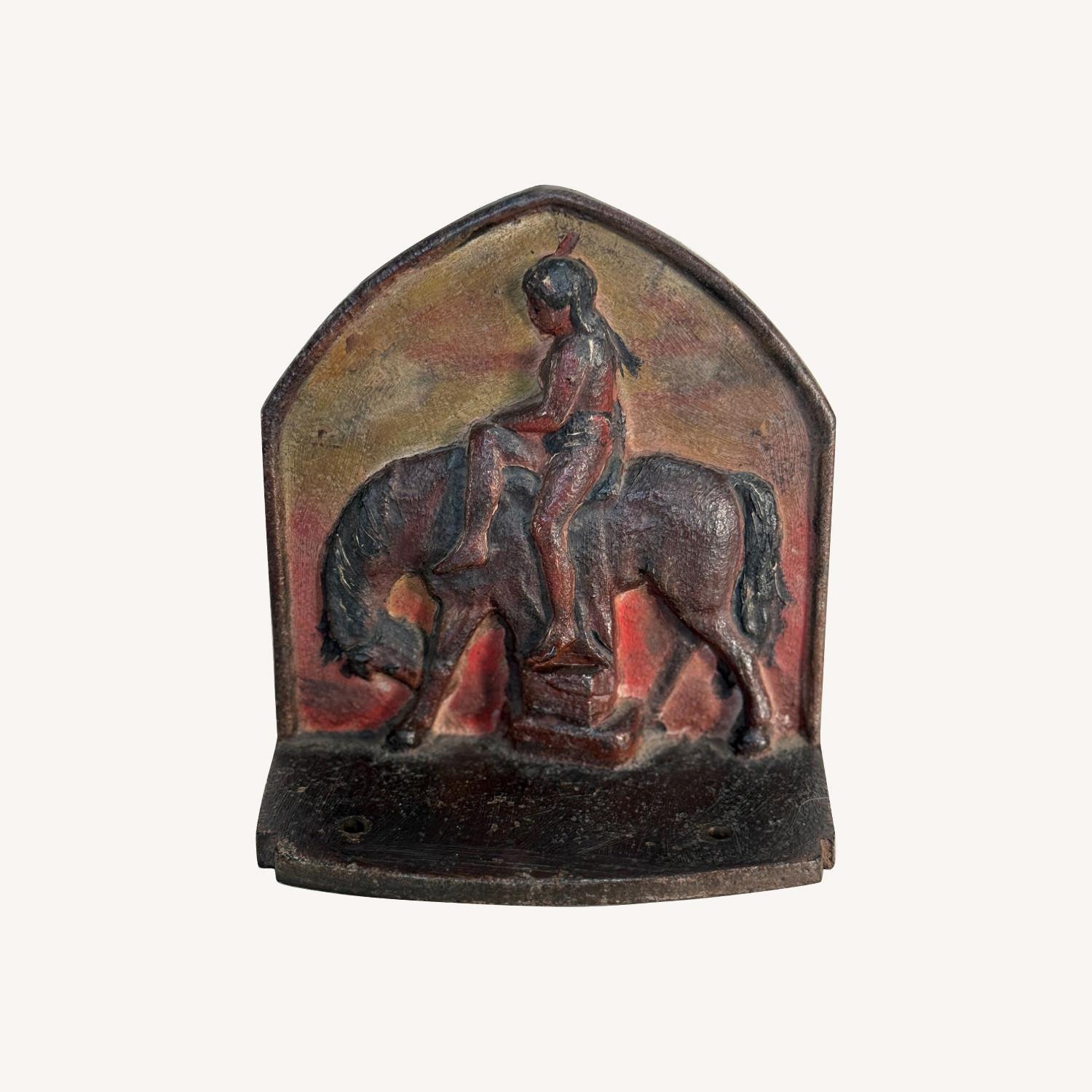Cast Iron End of Trail Native American Bookends - image-0