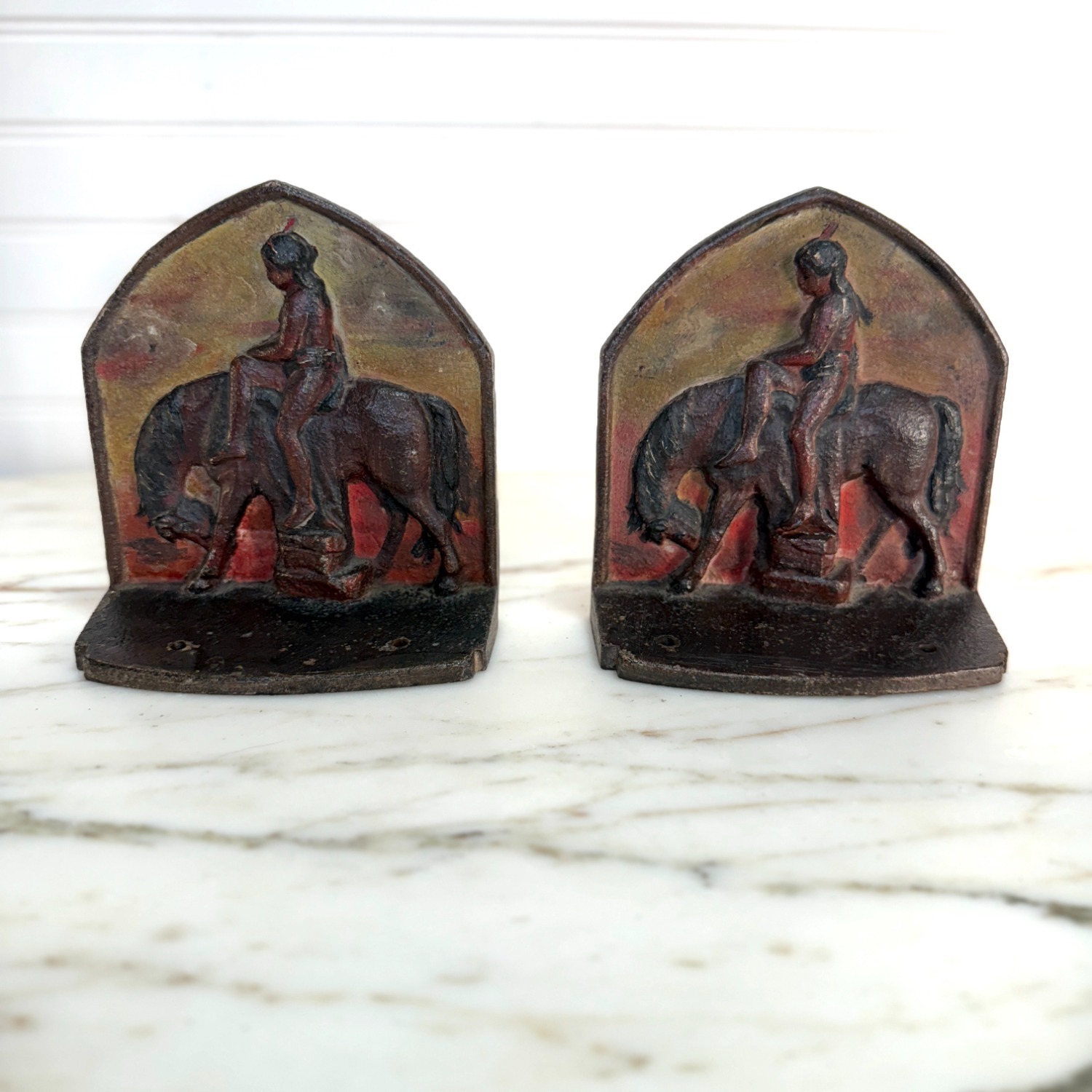 Cast Iron End of Trail Native American Bookends - image-1