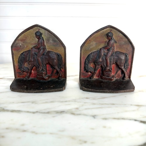 Used Cast Iron End of Trail Native American Bookends for sale on AptDeco