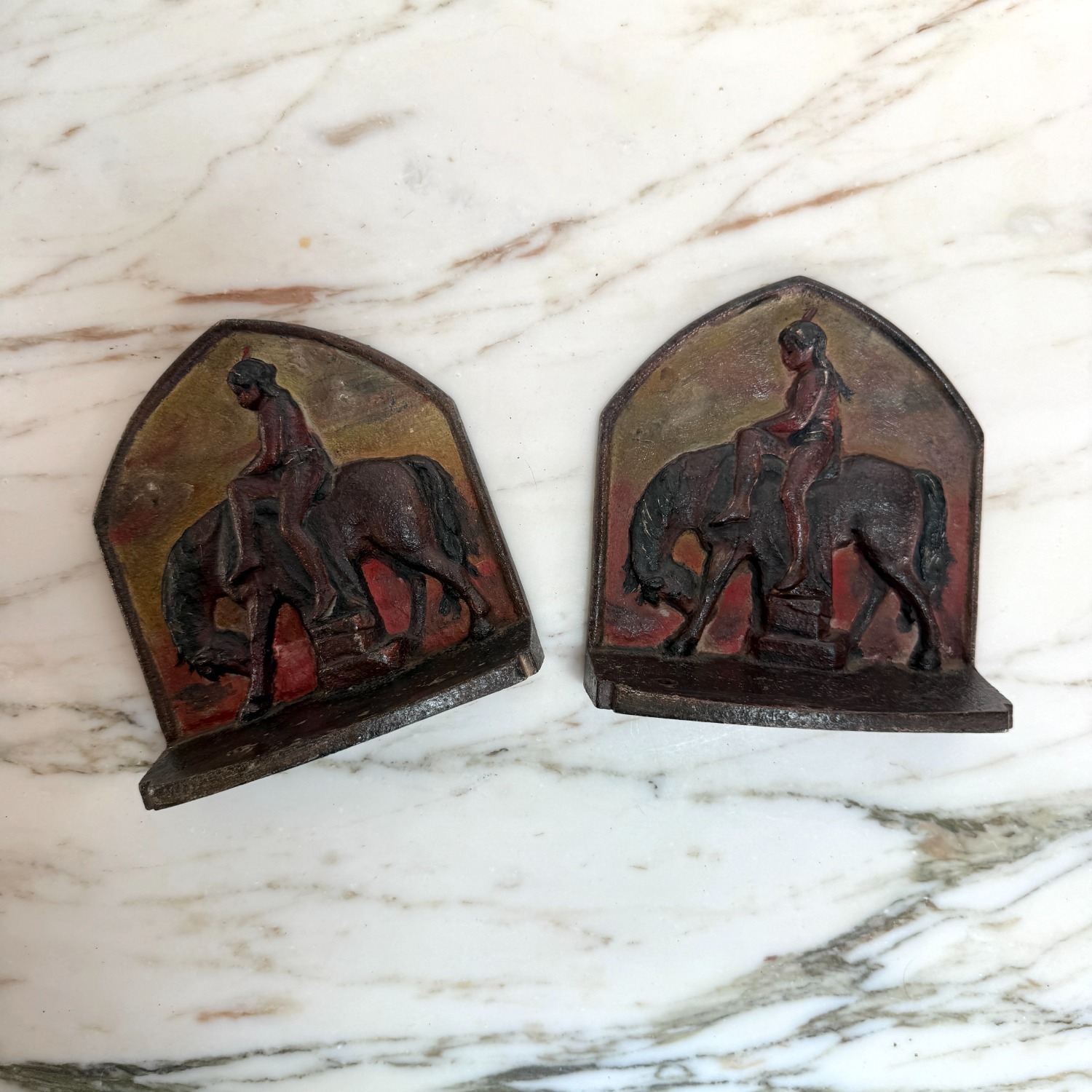 Cast Iron End of Trail Native American Bookends - image-7