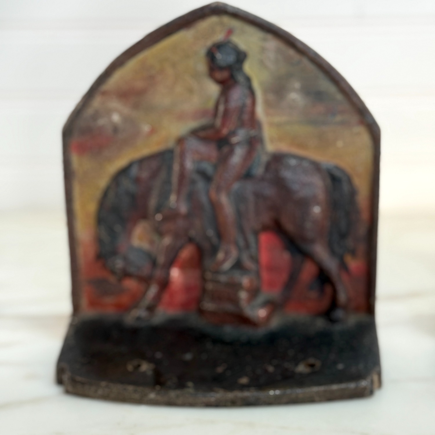 Cast Iron End of Trail Native American Bookends - image-3