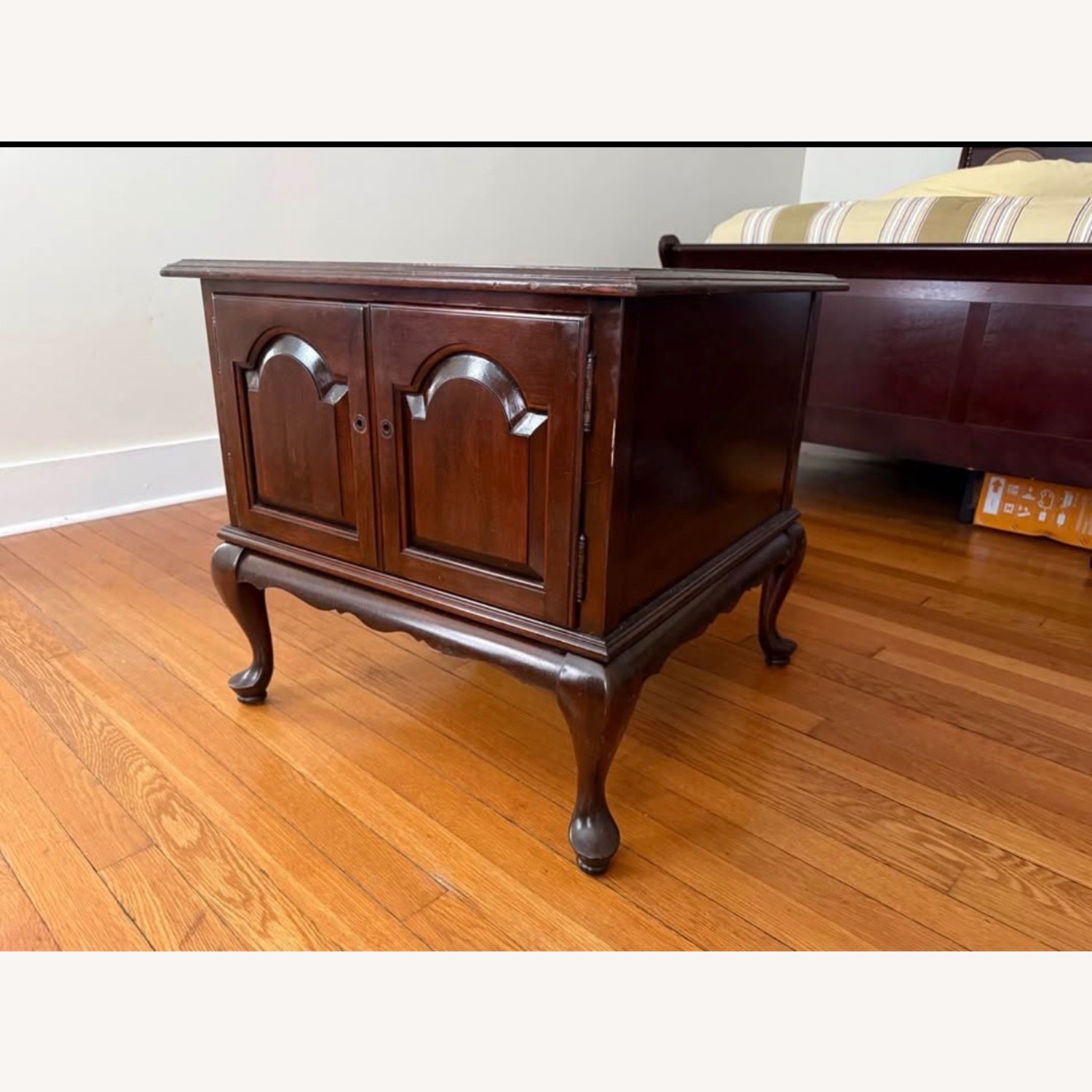 Antique Dark Brown Wood Side Table - image-2