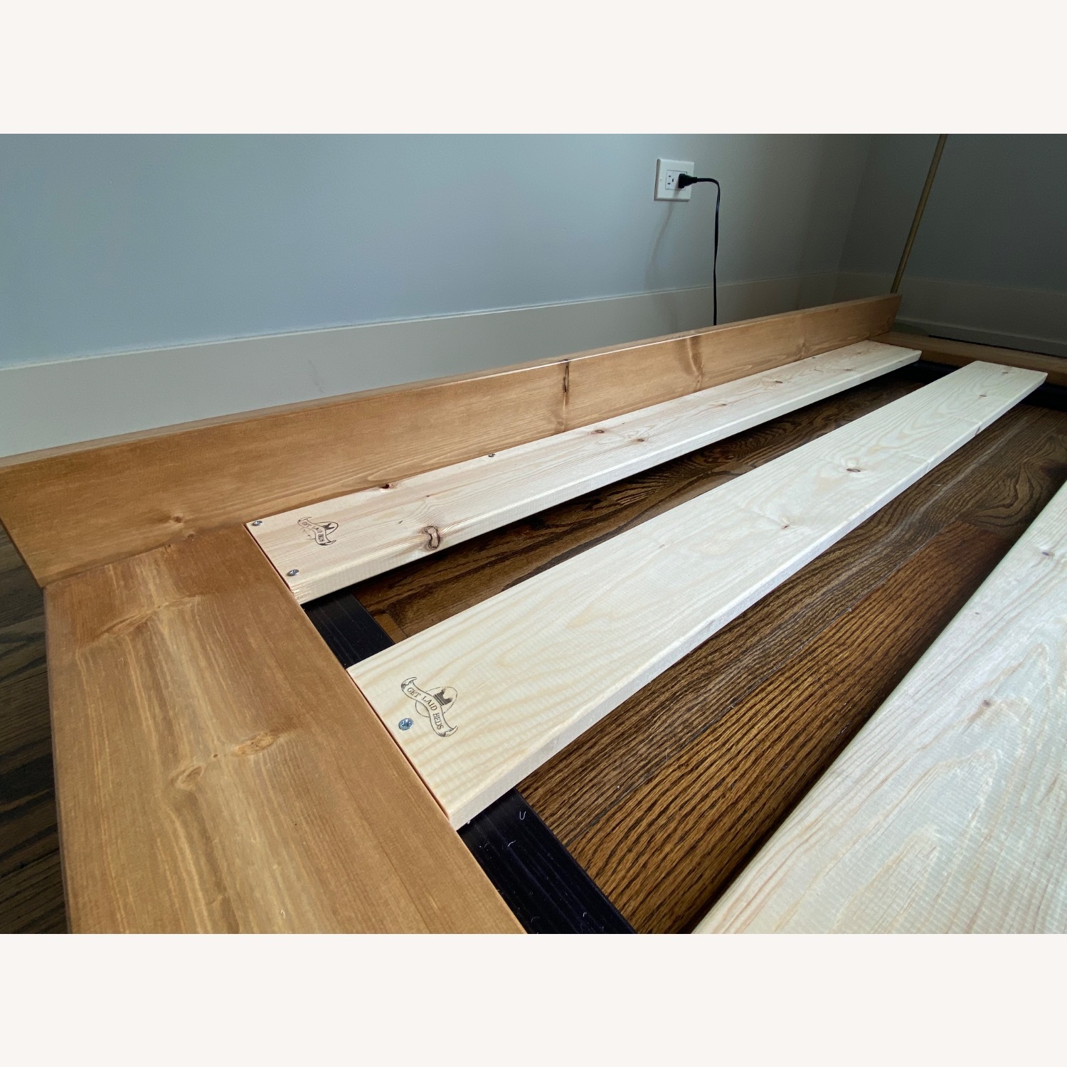 Low Modern Attic Bed Honey Satin Finish - image-2