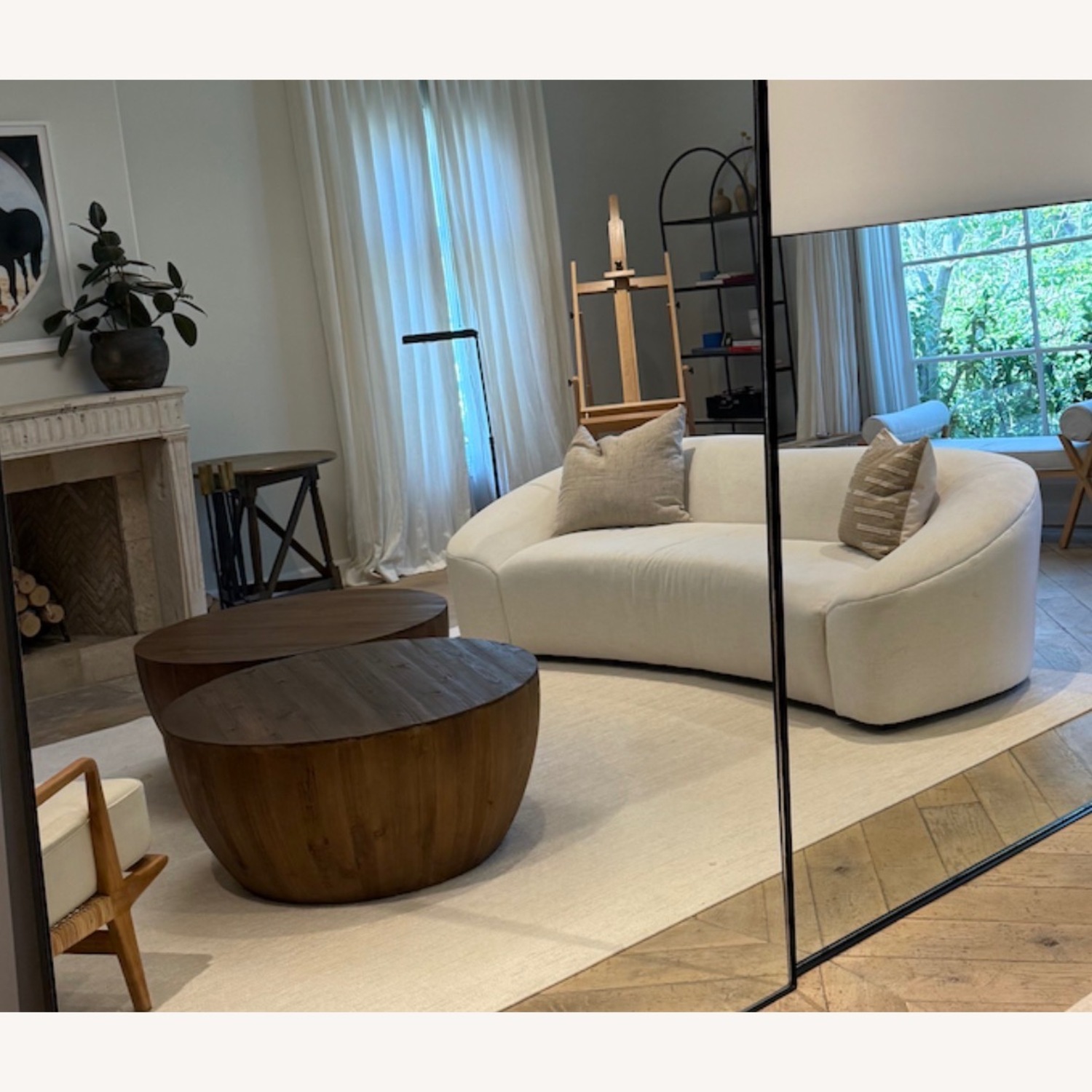 White Linen Curved Sofa - image-2