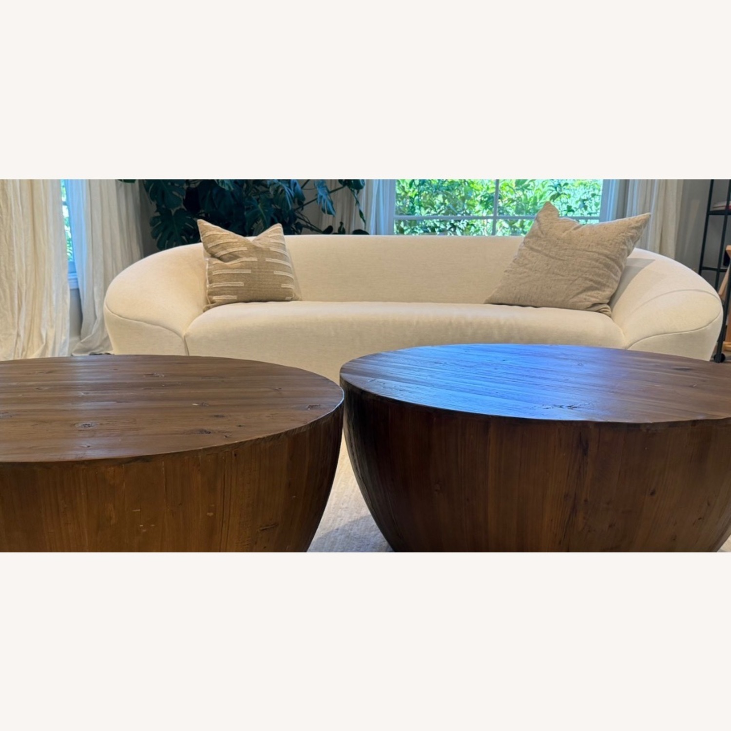 White Linen Curved Sofa - image-4