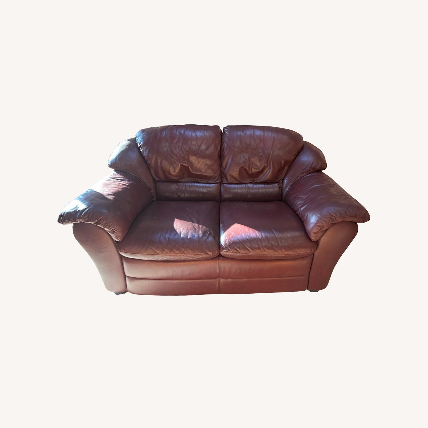 Vintage/Antique Dark Brown Leather Loveseat - image-0