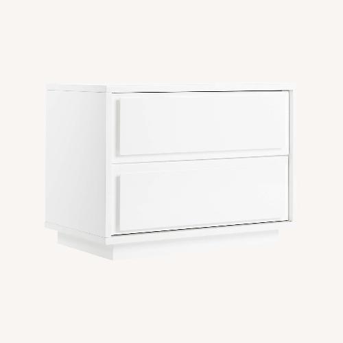 Used CB2 Gallery 2 Drawer High Gloss White Nightstand for sale on AptDeco