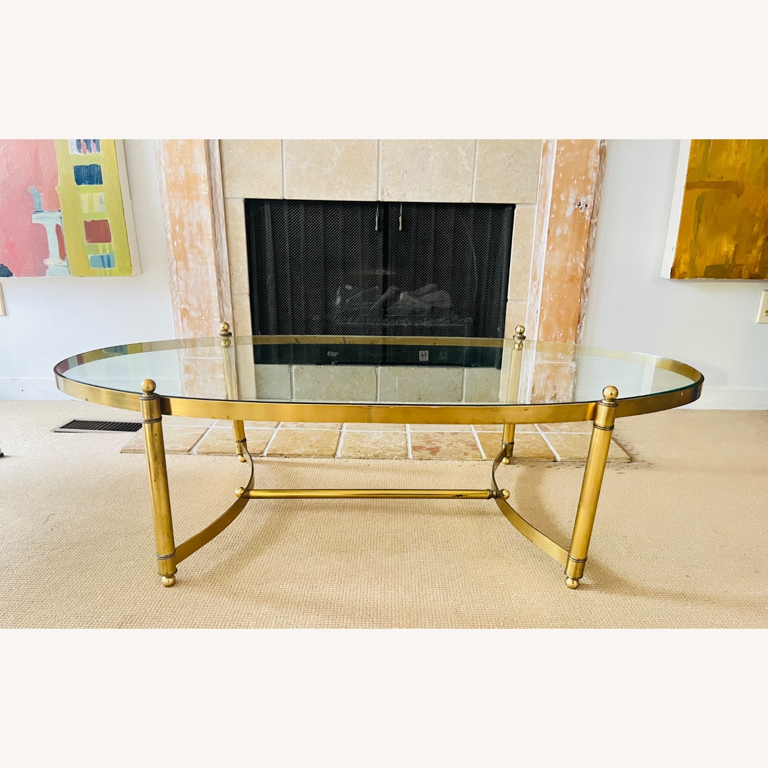 Vintage Mid Century Brass & Glass Coffee Table - image-1
