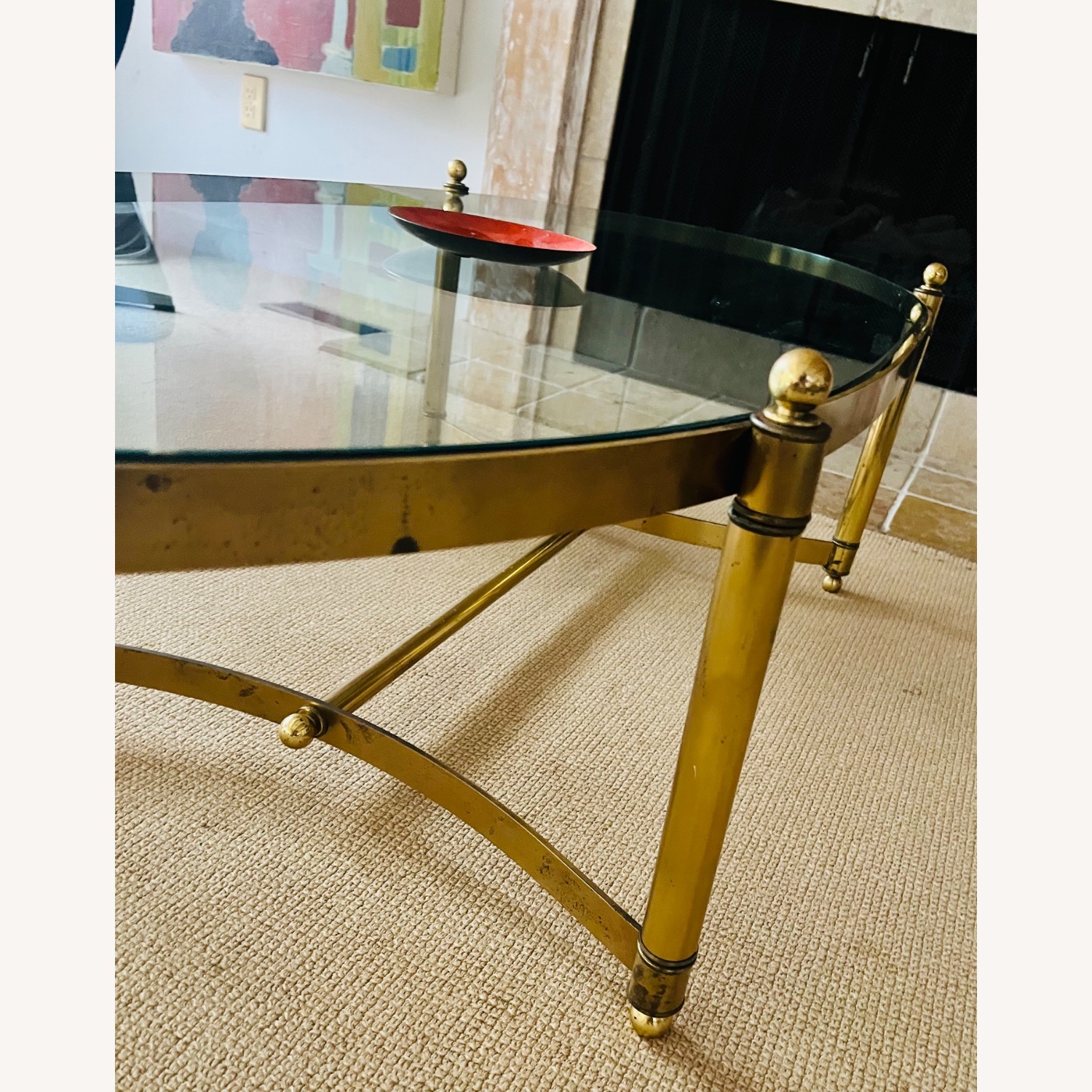 Vintage Mid Century Brass & Glass Coffee Table - image-11
