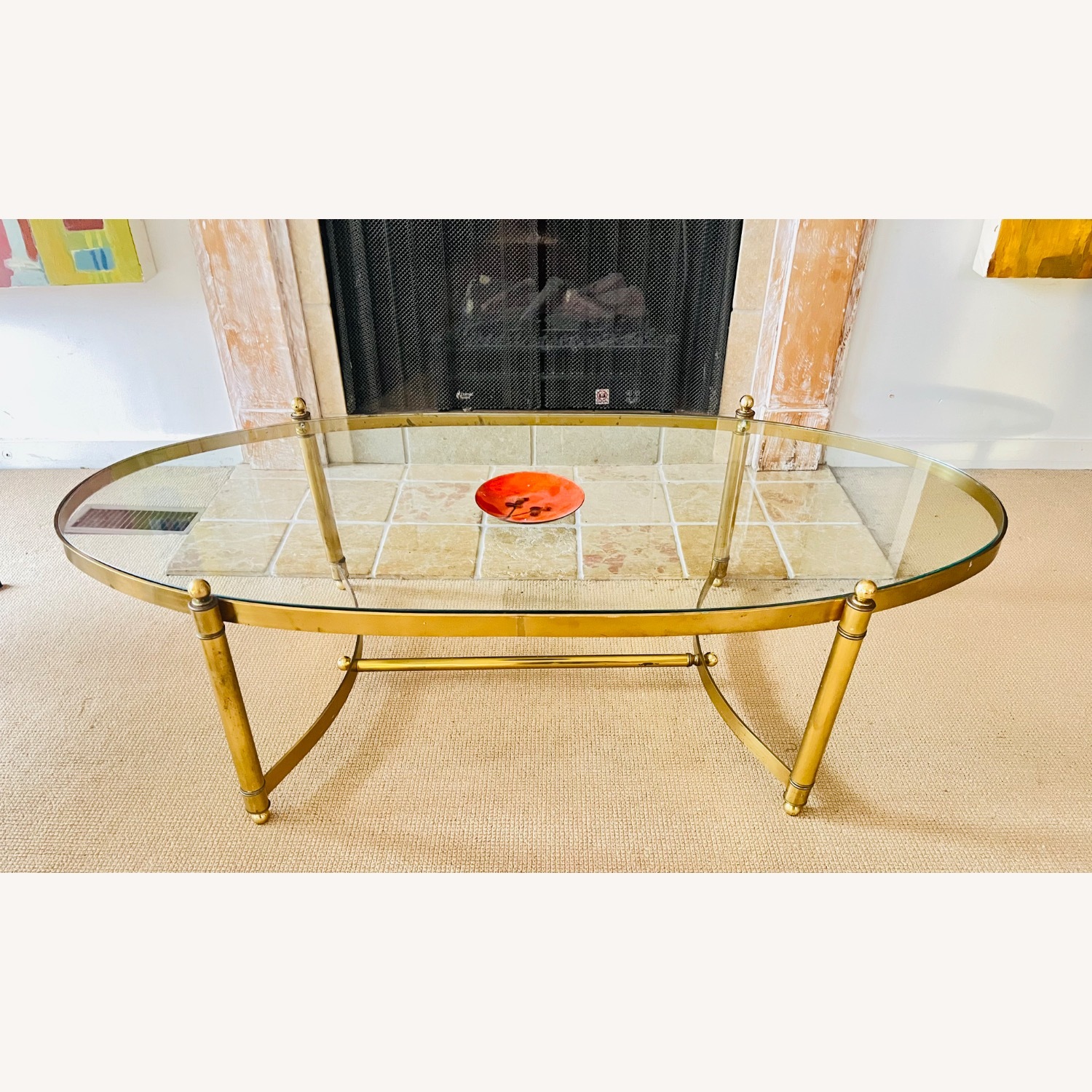 Vintage Mid Century Brass & Glass Coffee Table - image-2