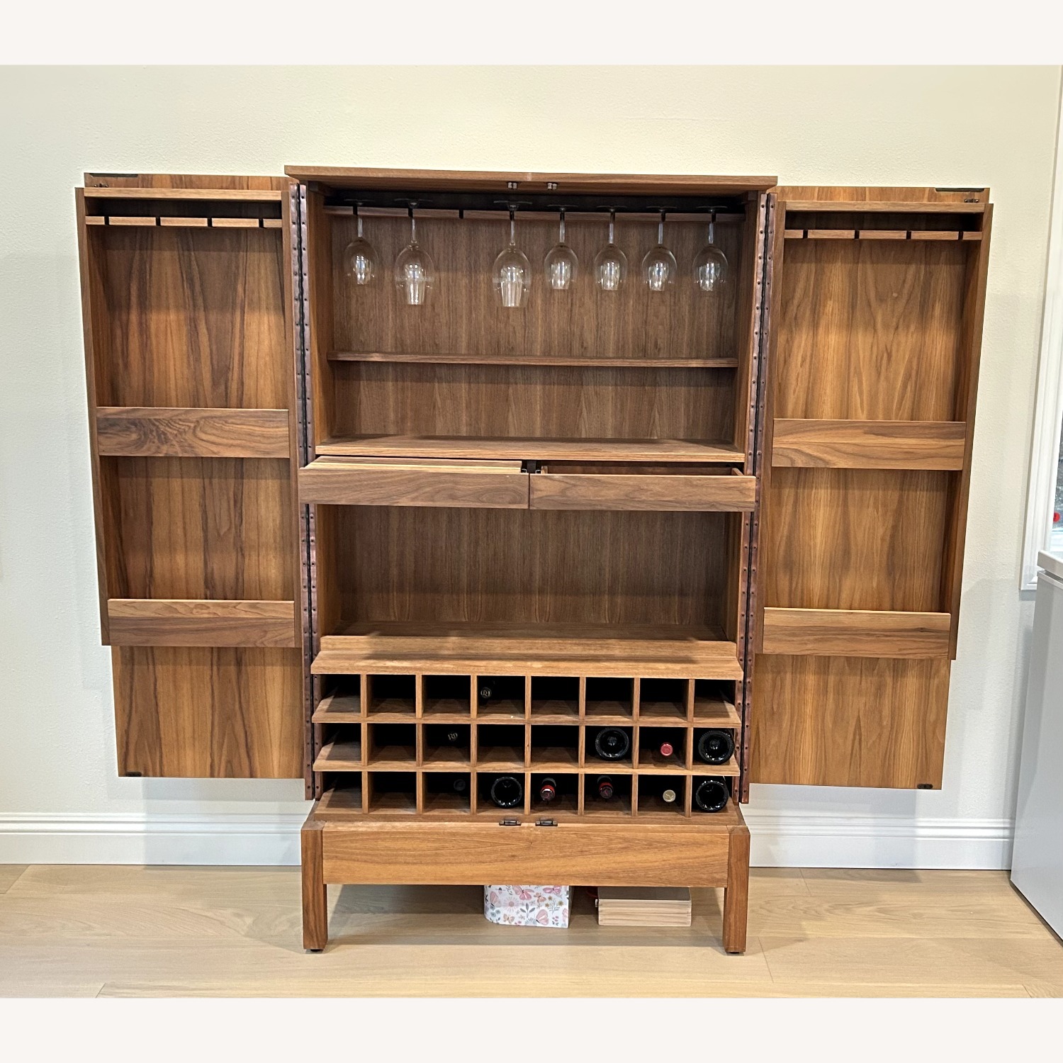 Crate & Barrel Victuals Solid Walnut Wood Wine Cabinet - image-1