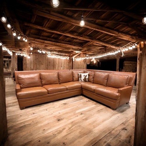 Used Vanguard Furniture Down Filled Leather Sectional for sale on AptDeco