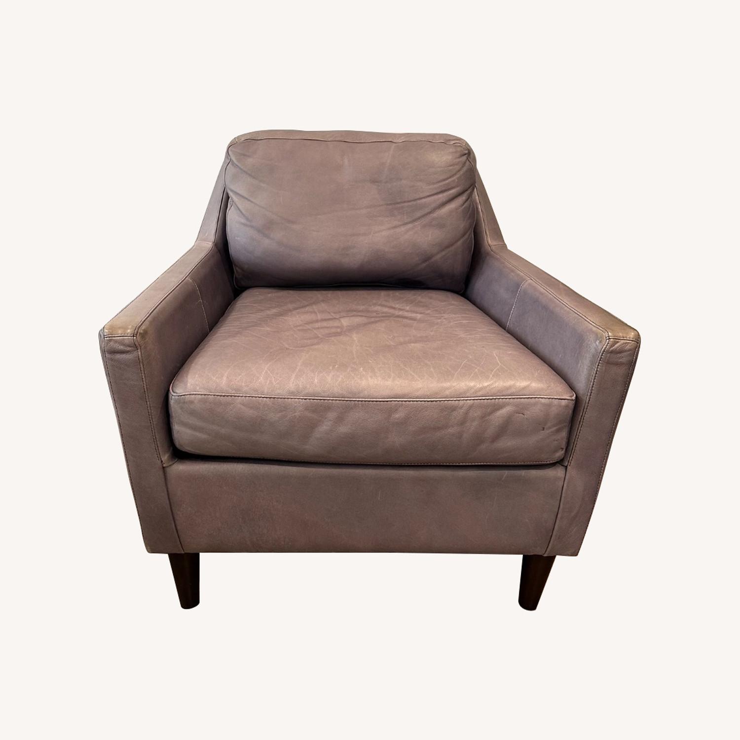 West Elm Faded Blue Gray Leather Accent Chair - image-0