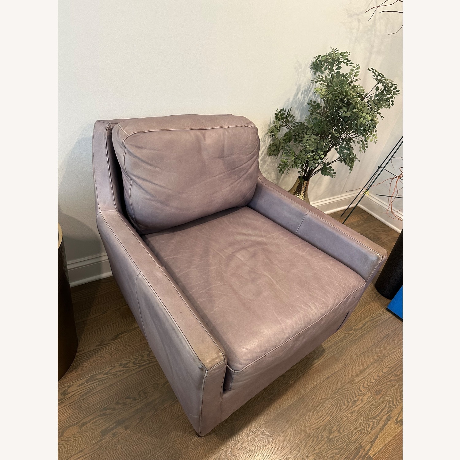 West Elm Faded Blue Gray Leather Accent Chair - image-2