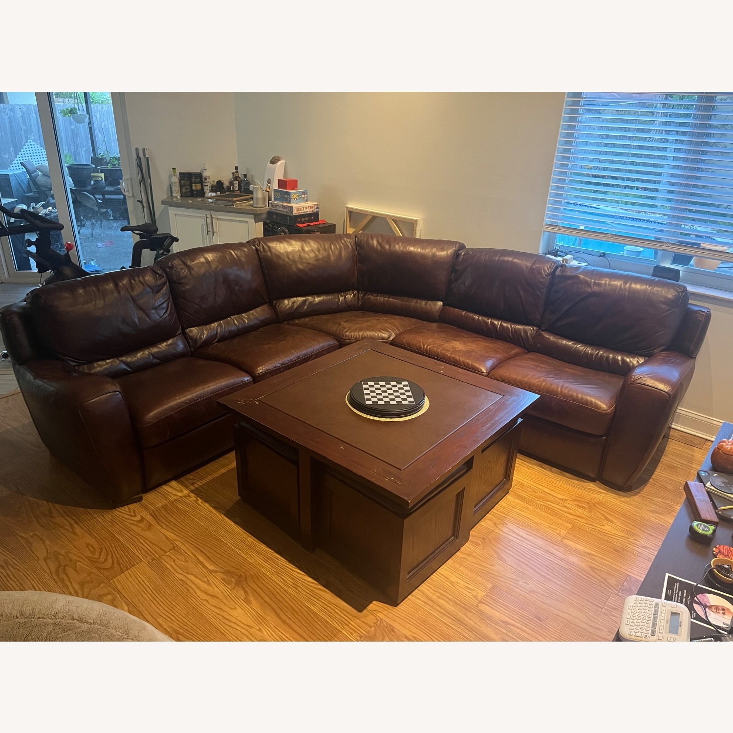 Macy's Dark Brown Leather 3+ Piece Sectional - image-2