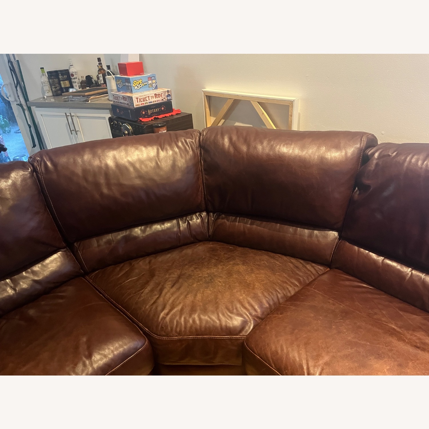 Macy's Dark Brown Leather 3+ Piece Sectional - image-8