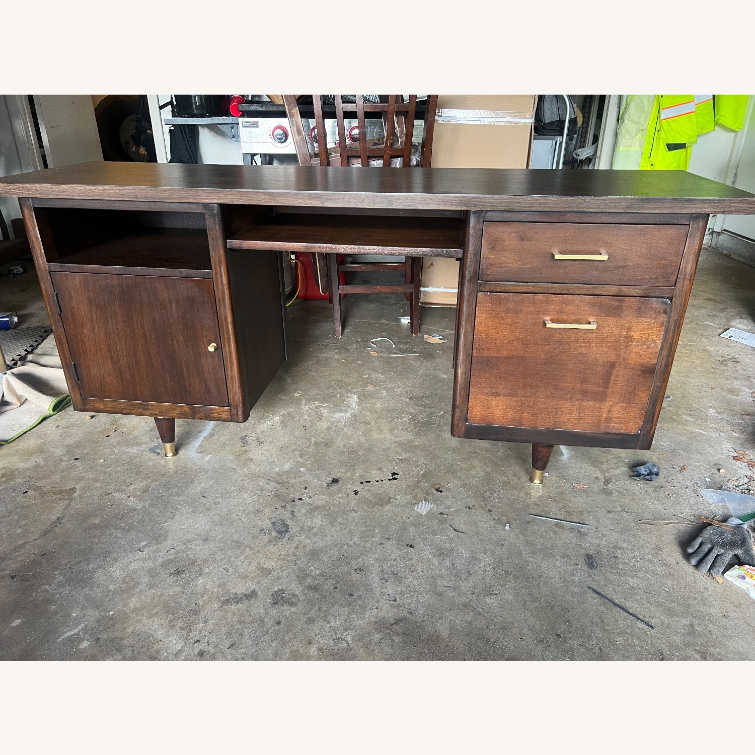 Vintage/Antique Hoosier Dark Brown Wood Desk - image-1