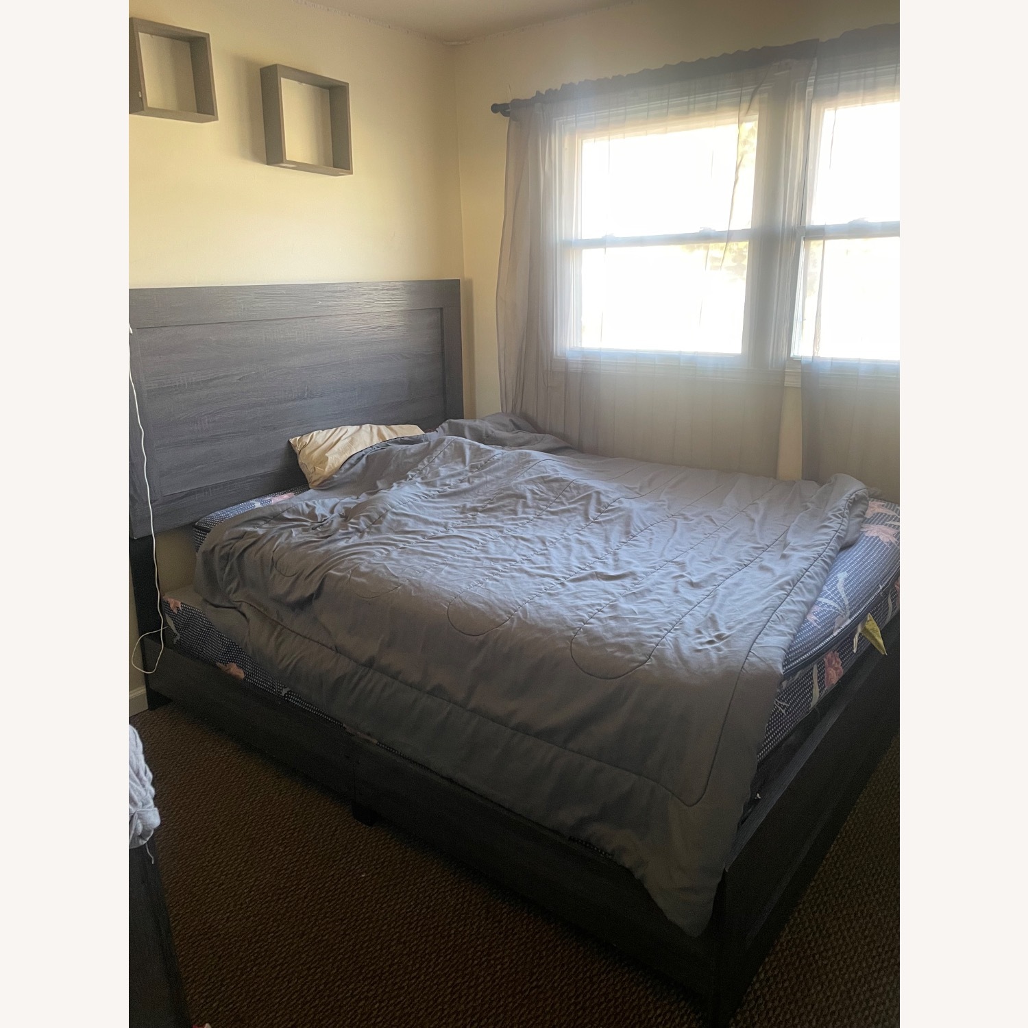 Dark Gray Wood Queen Bed - image-1