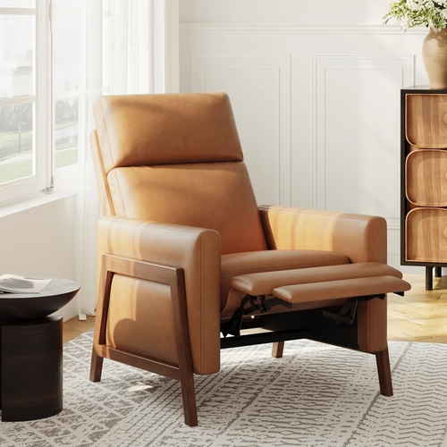 Used Wayfair Mid-Century Modern Push-Back Recliner Chair, PU Leather Armchair for sale on AptDeco