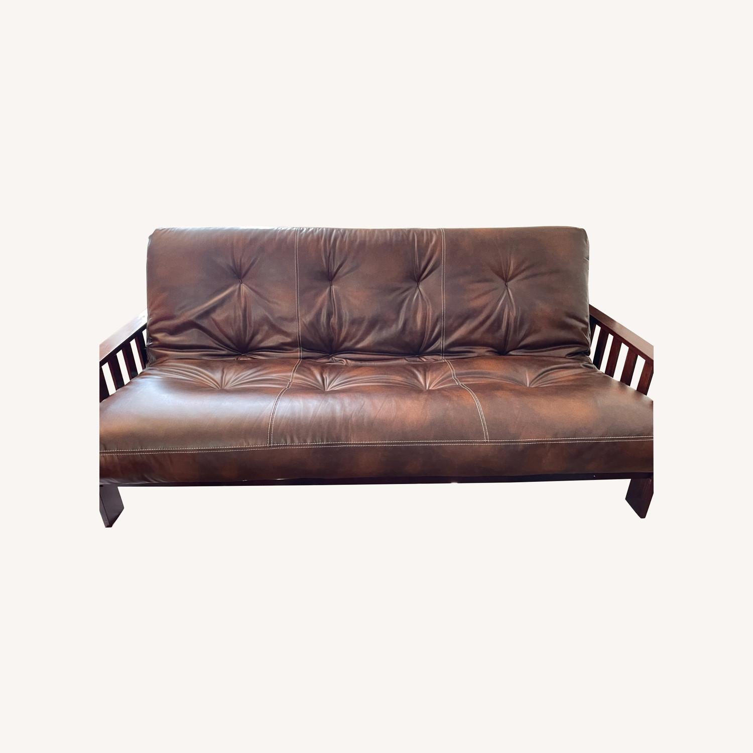 Dark Brown Futon Frame W Faux Leather Mattress - image-0