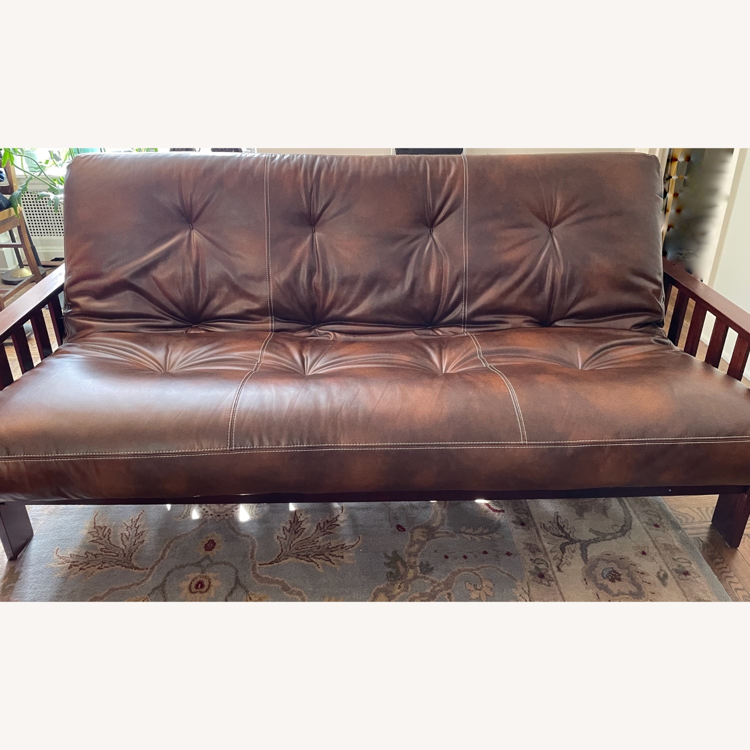 Dark Brown Futon Frame W Faux Leather Mattress - image-3