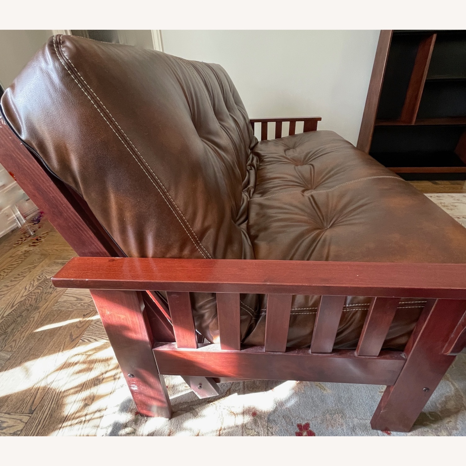 Dark Brown Futon Frame W Faux Leather Mattress - image-4