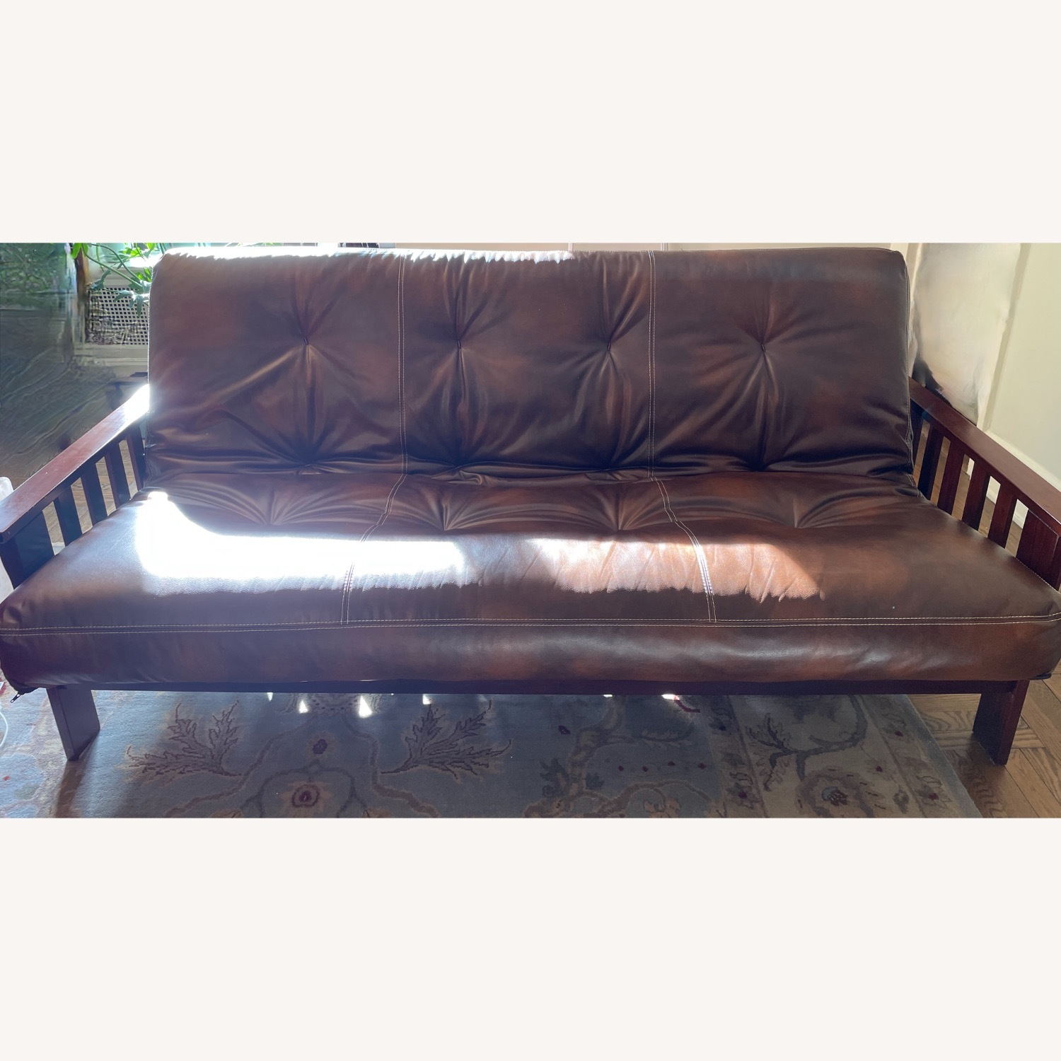 Dark Brown Futon Frame W Faux Leather Mattress - image-2