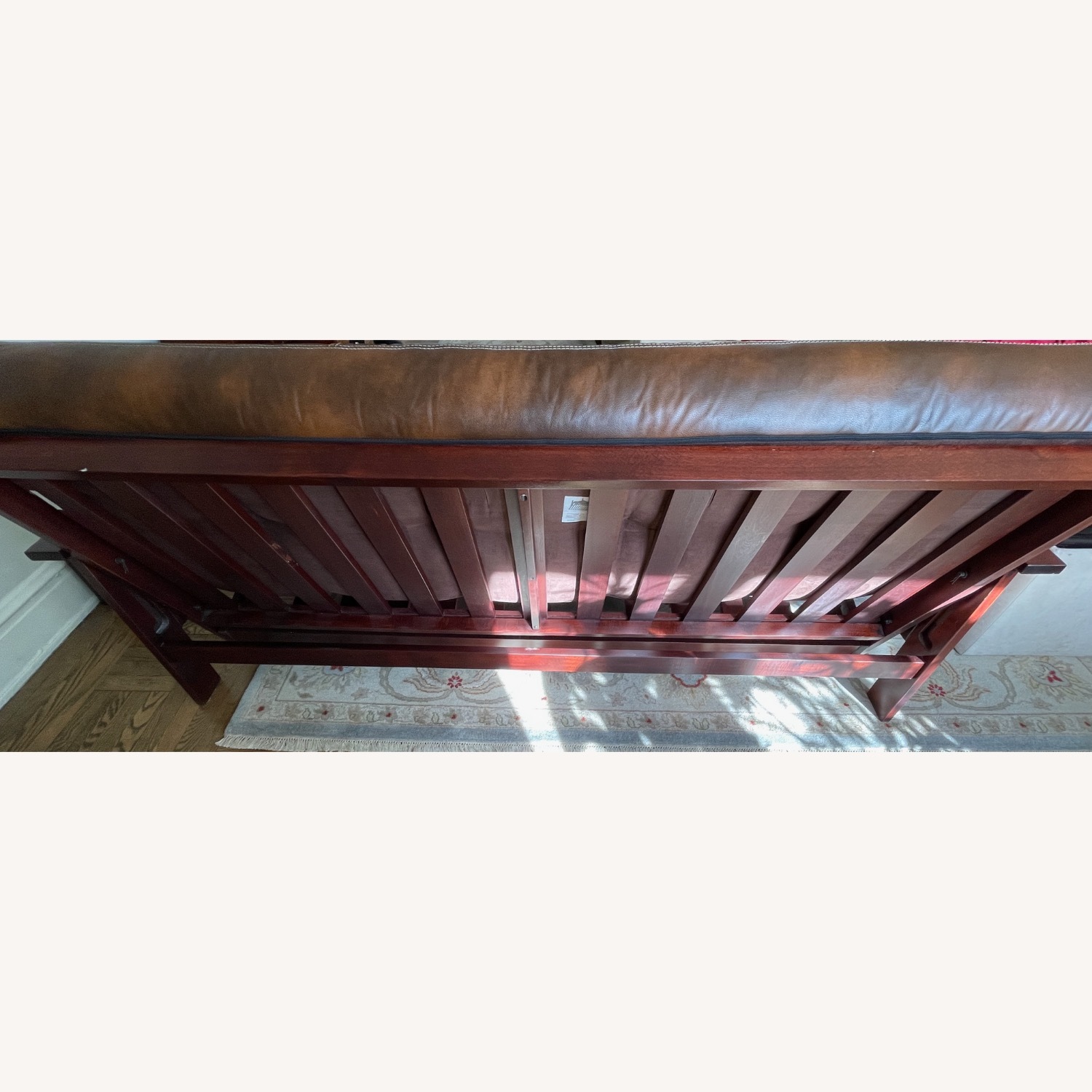 Dark Brown Futon Frame W Faux Leather Mattress - image-5