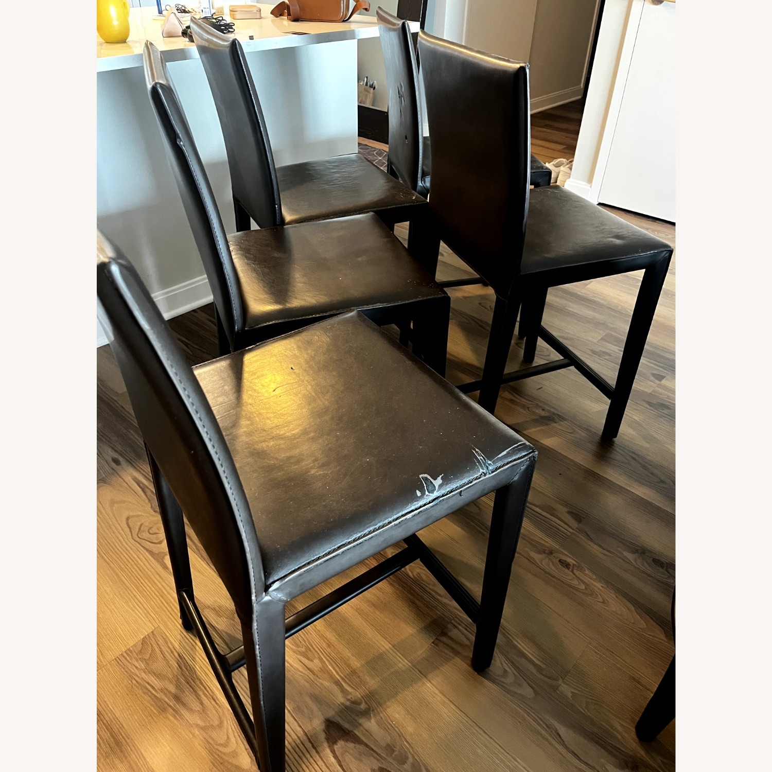 Crate & Barrel Dark Brown Leather Counter Stools - image-5
