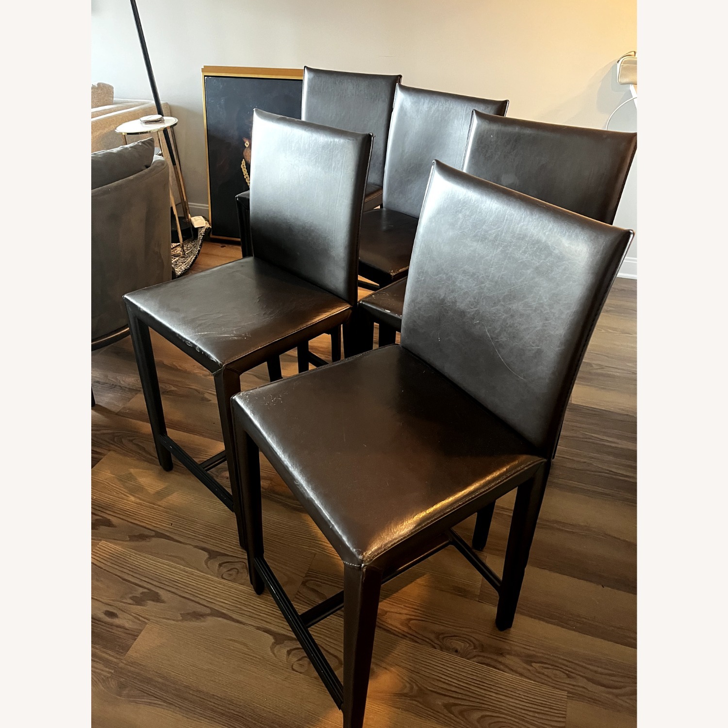 Crate & Barrel Dark Brown Leather Counter Stools - image-1