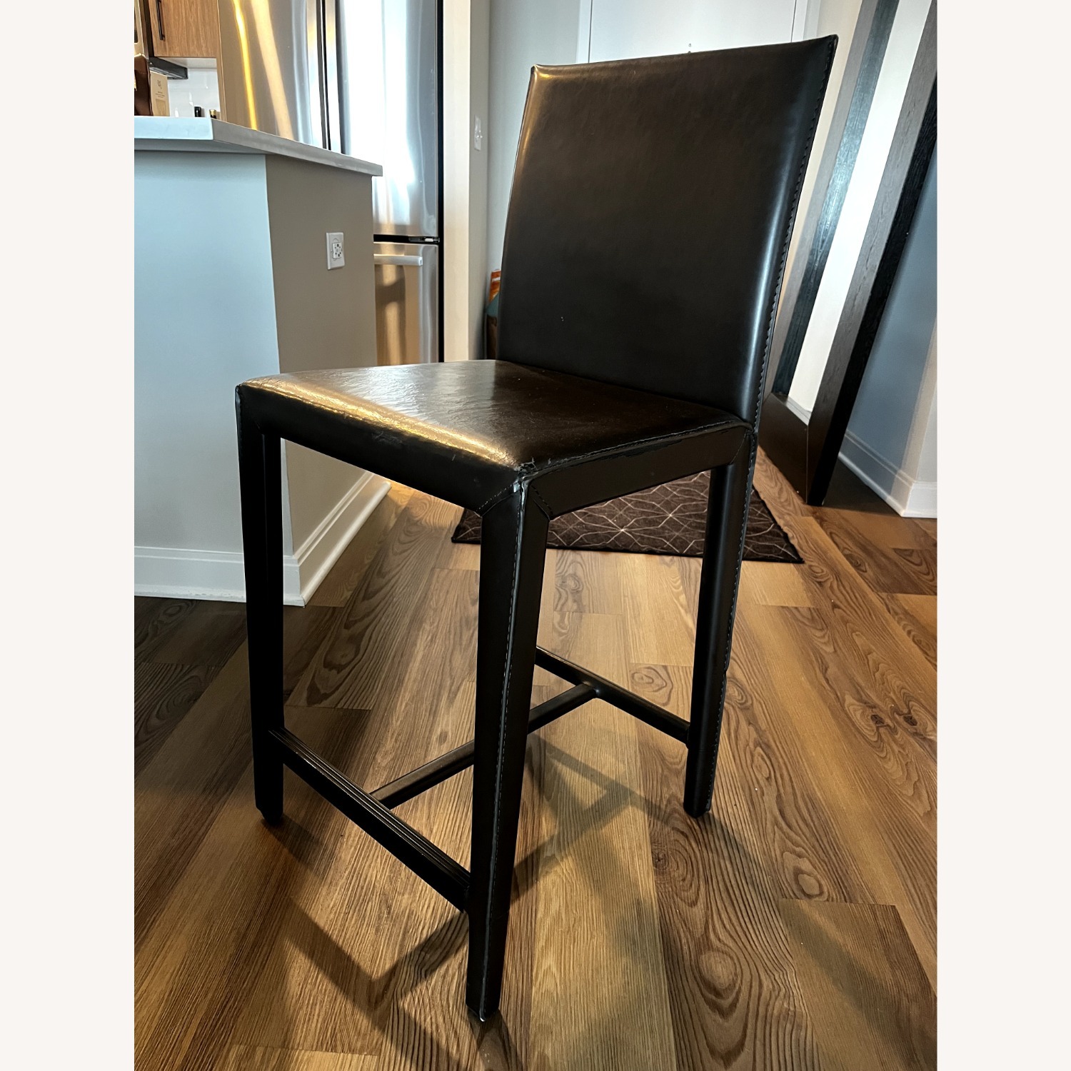 Crate & Barrel Dark Brown Leather Counter Stools - image-2