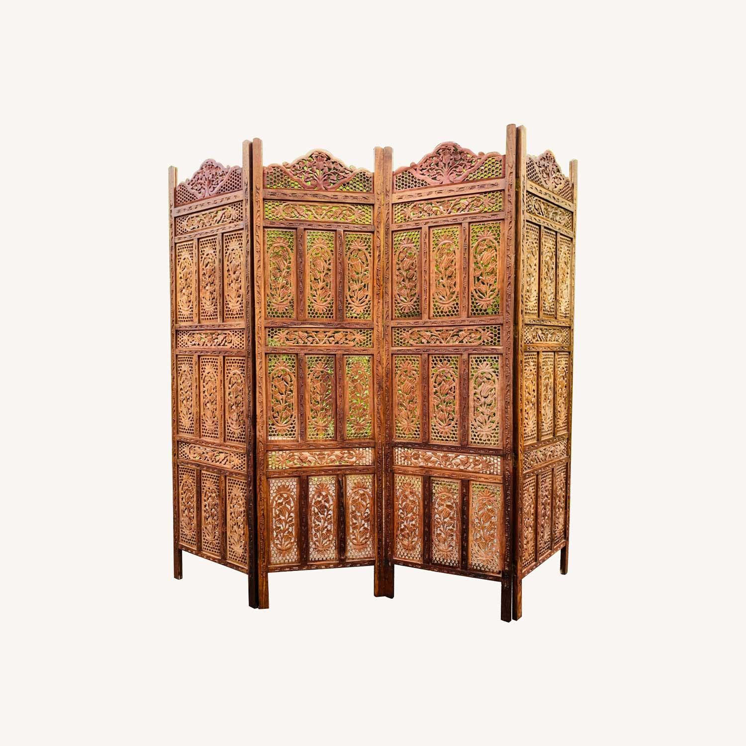 Mid Century Pierced Teak Room Divider - image-0