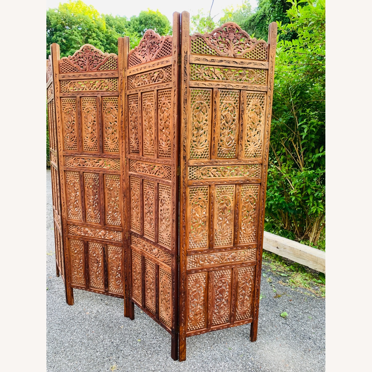 Mid Century Pierced Teak Room Divider - image-3