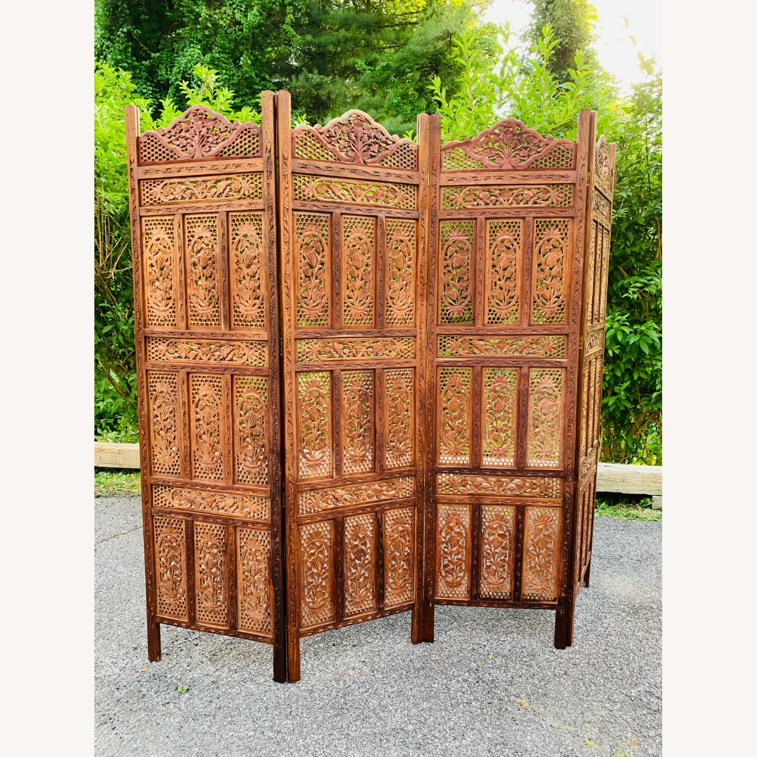 Mid Century Pierced Teak Room Divider - image-2