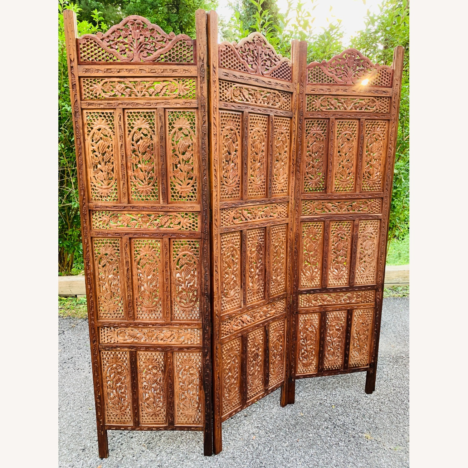 Mid Century Pierced Teak Room Divider - image-5