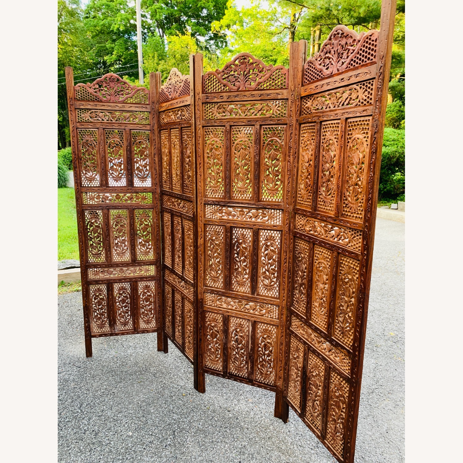 Mid Century Pierced Teak Room Divider - image-7