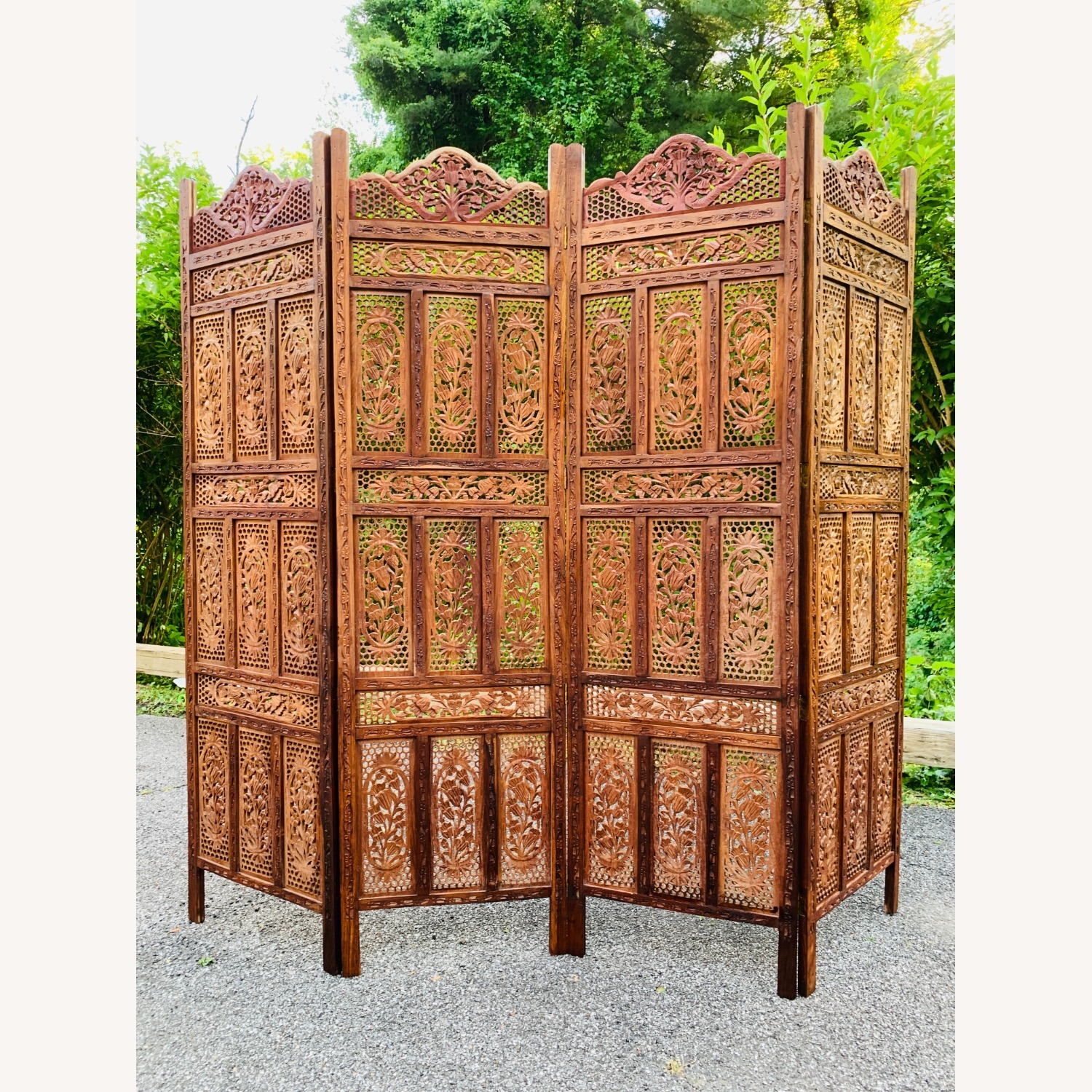 Mid Century Pierced Teak Room Divider - image-1