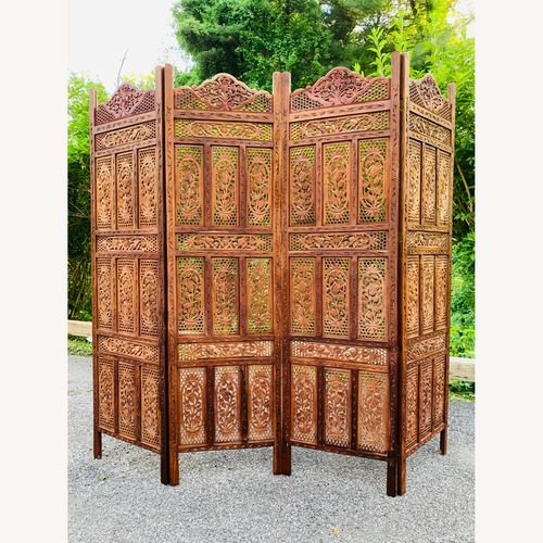 Used Mid Century Pierced Teak Room Divider for sale on AptDeco
