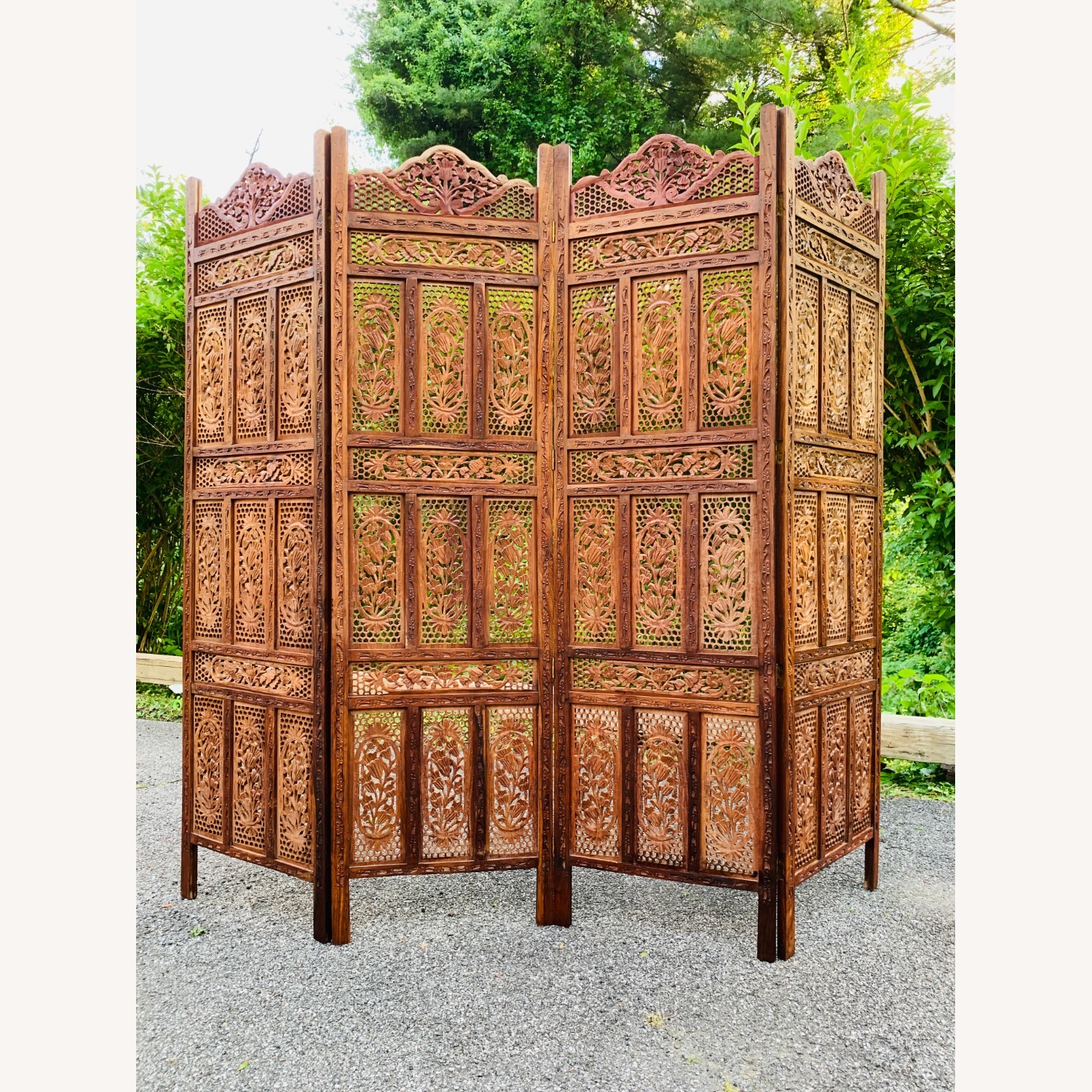 Mid Century Pierced Teak Room Divider - image-11