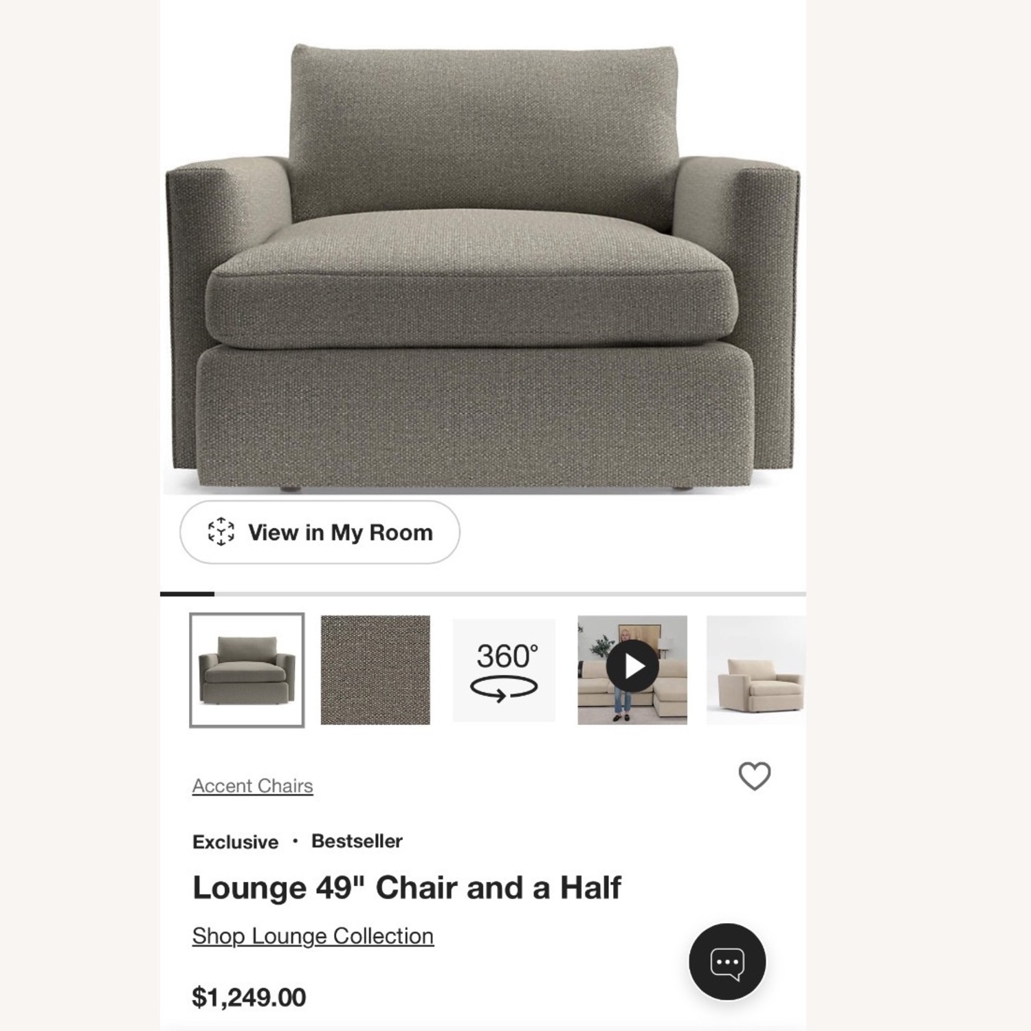 Crate & Barrel Lounge Dark Gray Chair and a Half - image-1