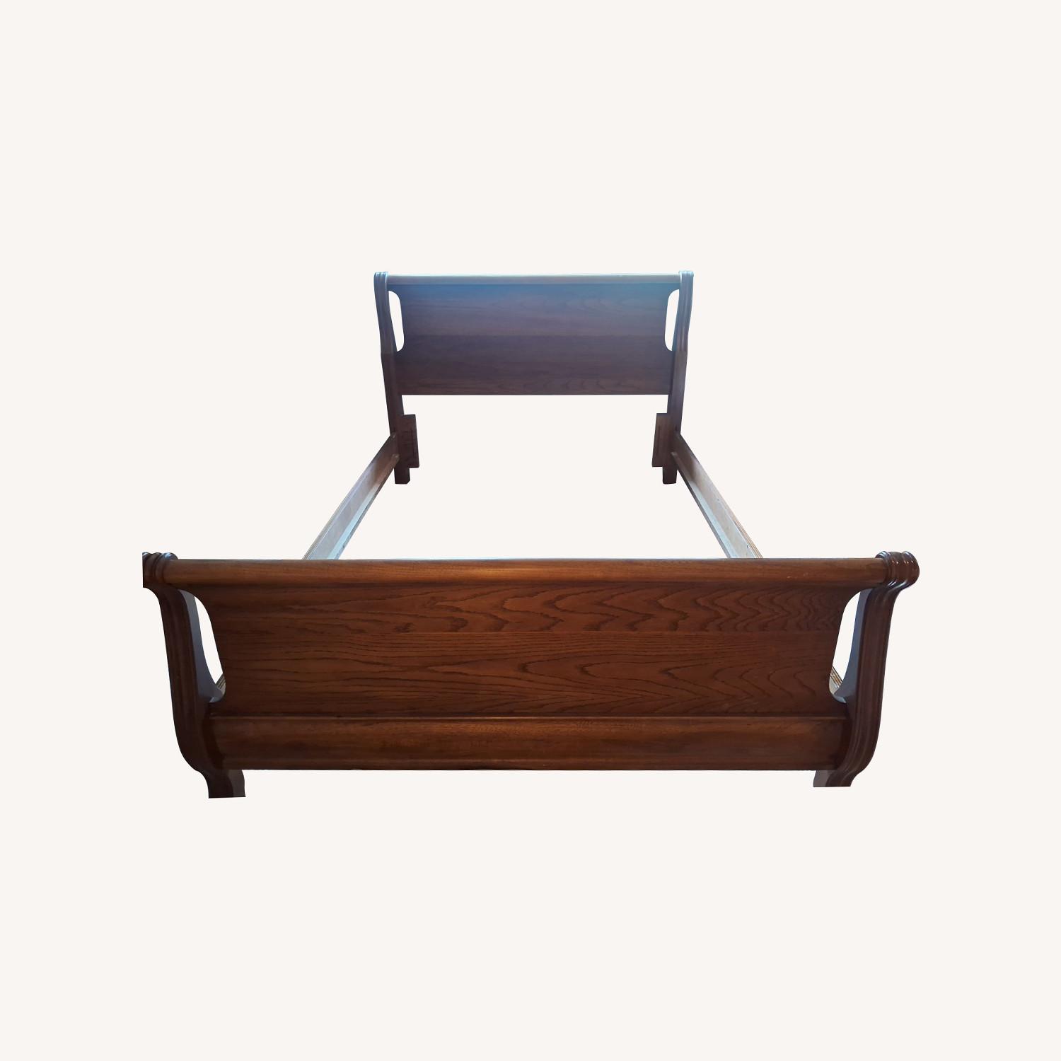 Vintage/Antique Light Brown Wood Queen Bed - image-0