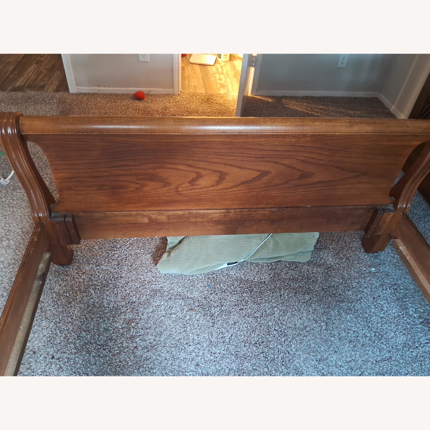 Vintage/Antique Light Brown Wood Queen Bed - image-3