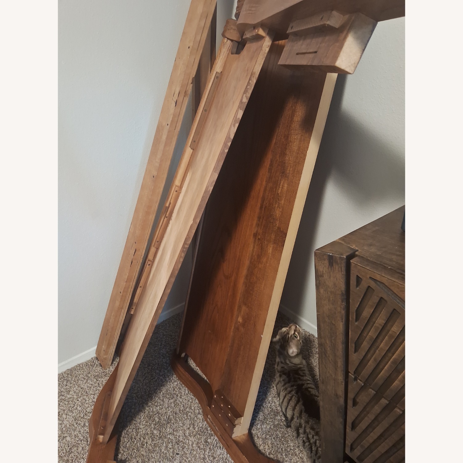 Vintage/Antique Light Brown Wood Queen Bed - image-4