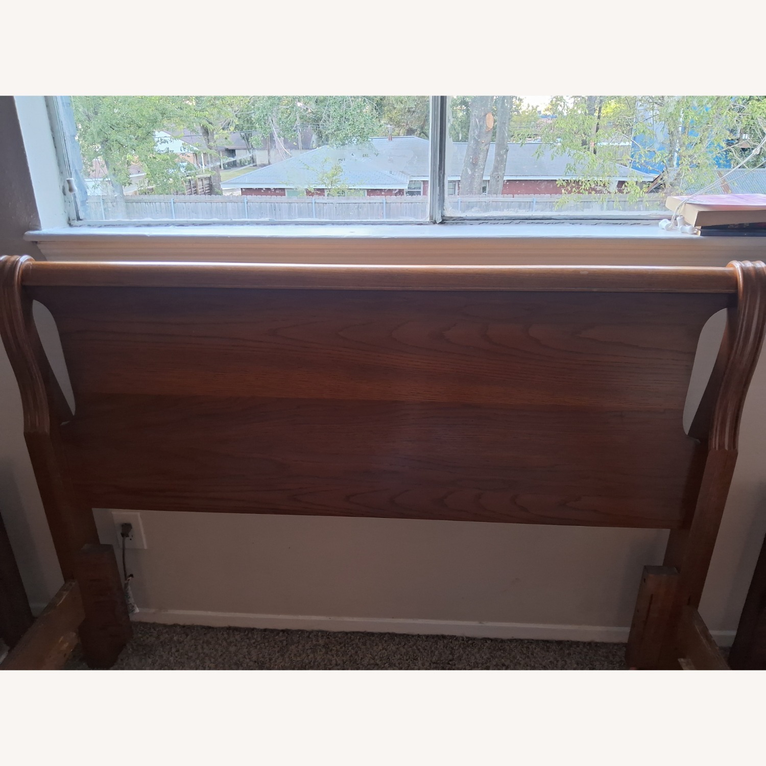 Vintage/Antique Light Brown Wood Queen Bed - image-2