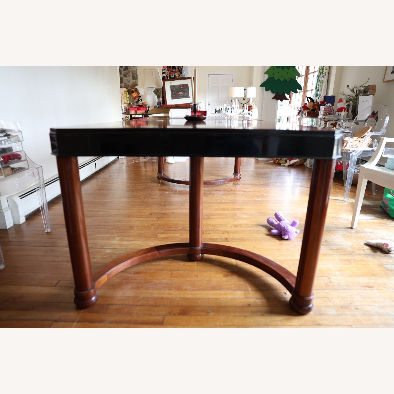 Art Deco Dark Brown Wood Dining Table - image-5