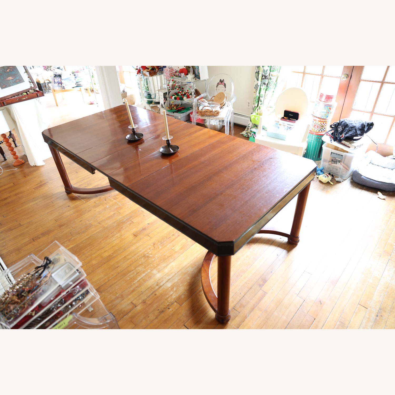 Art Deco Dark Brown Wood Dining Table - image-4