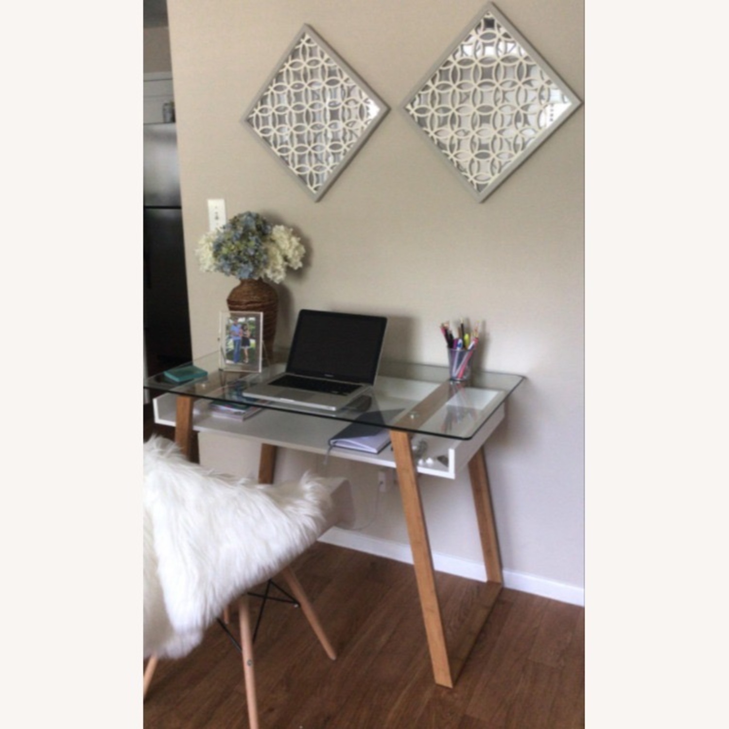 Modern Style White Bamboo Glass Office Desk - image-3